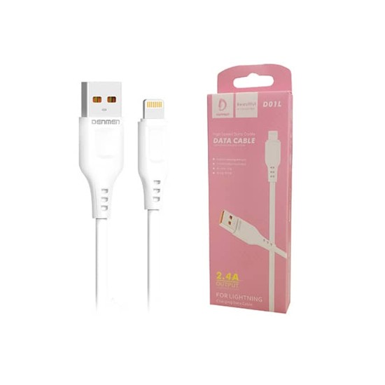 DENMEN FAST CHARGING DATA CABLE D01L FOR IPHONE 2.4A WHITE